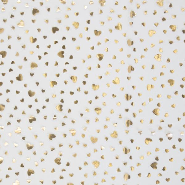 Softtüll Twinkle goldene Glitzerherzen auf weißem Tüll